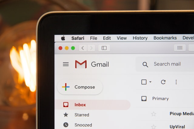 A page open on a laptop showing the Gmail homepage.