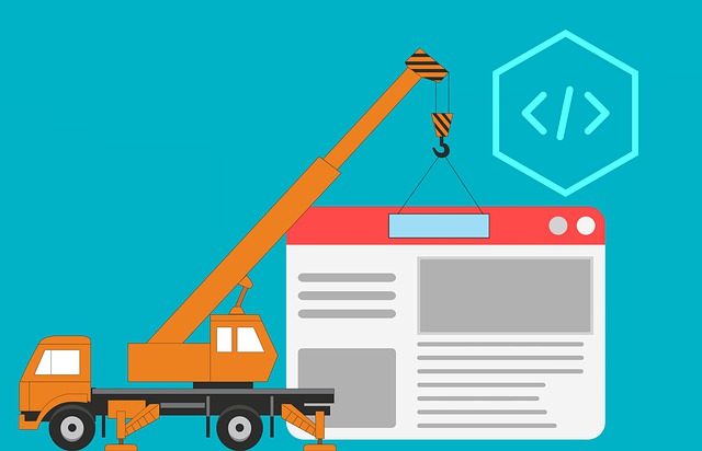 An illustration of a construction crane building a website, symbolizing the time to redesign your website.